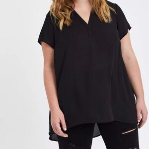 Torrid Black Georgette Harper Hi Low Tunic V-Neck